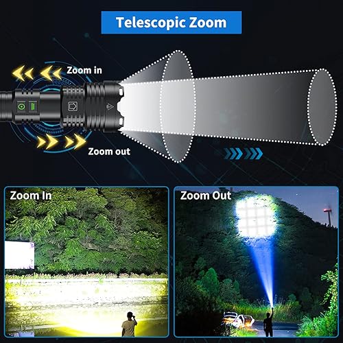 Miniatura 7 de Linternas LED superbrillantes de alto lúmenes 7000, XHP160-01 y XHP160-02 Kit con 6 modos, impermeable, zoomable, carga rápida, linterna de camping