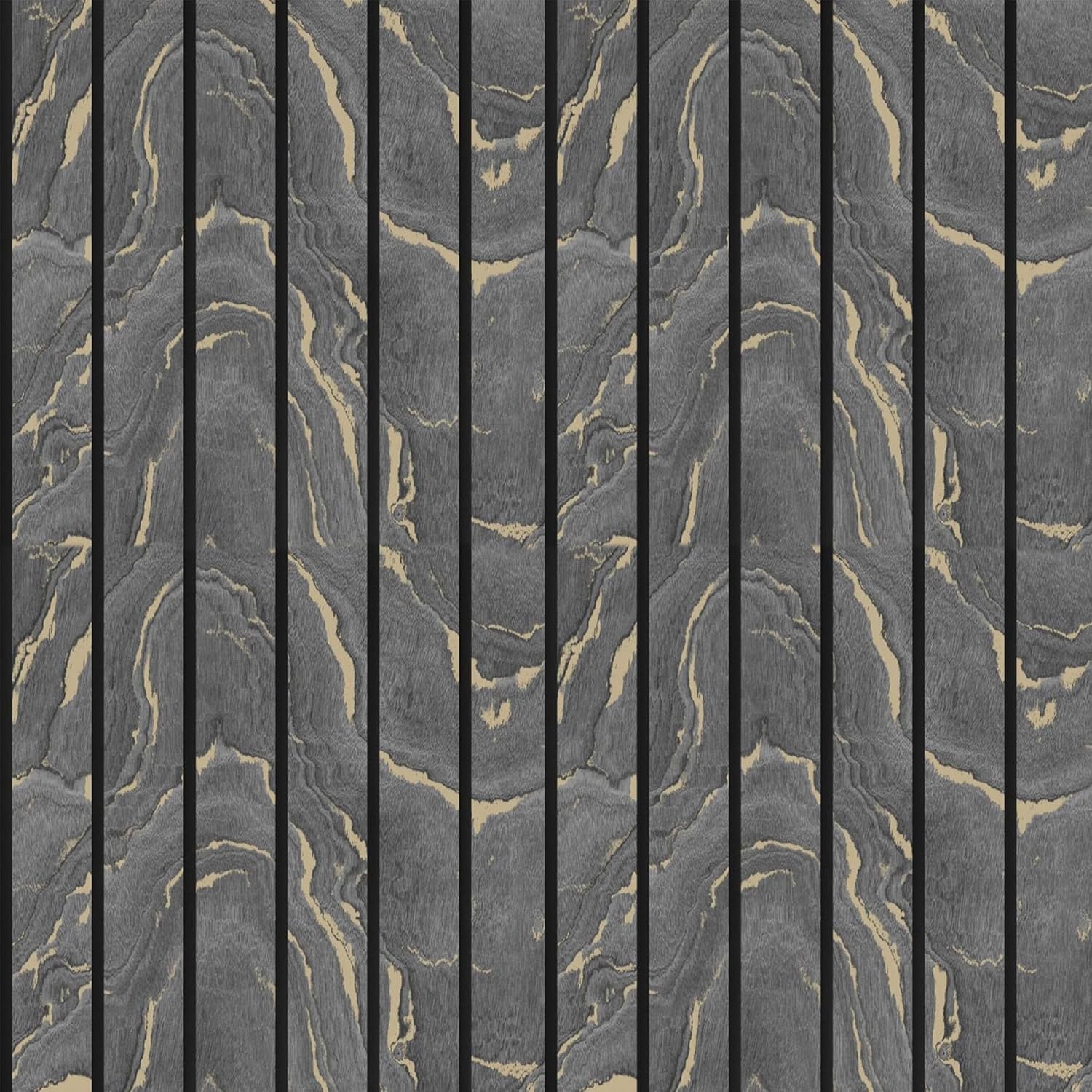 Muriva Woodgrain Panel Wallpaper Charcoal Grey 193503