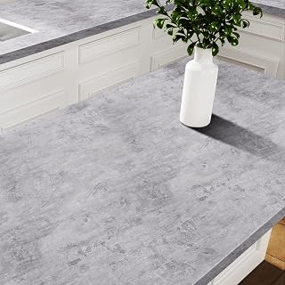 Stickyart 36"x160" Textured Cement Countertop Contact Paper Matte Stained Grey Concrete Contact Paper Self Adhesive Vinyl Film for Furniture Removable Rustic Concrete Wallpaper for Bathroom Waterproof