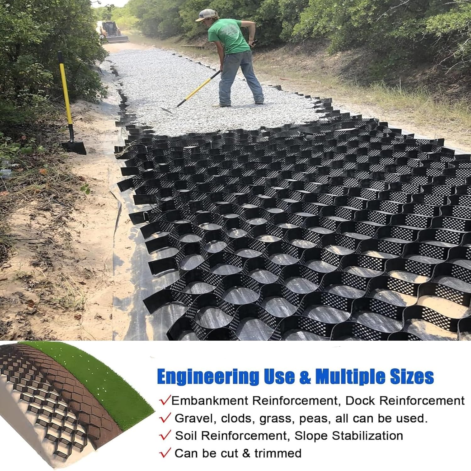 砂利グランドグリッド、厚さ2インチのジオグリッドグランドグリッド、ジオセルグリッド、砂利グリッドHDPE 3フィート/ 5フィート/