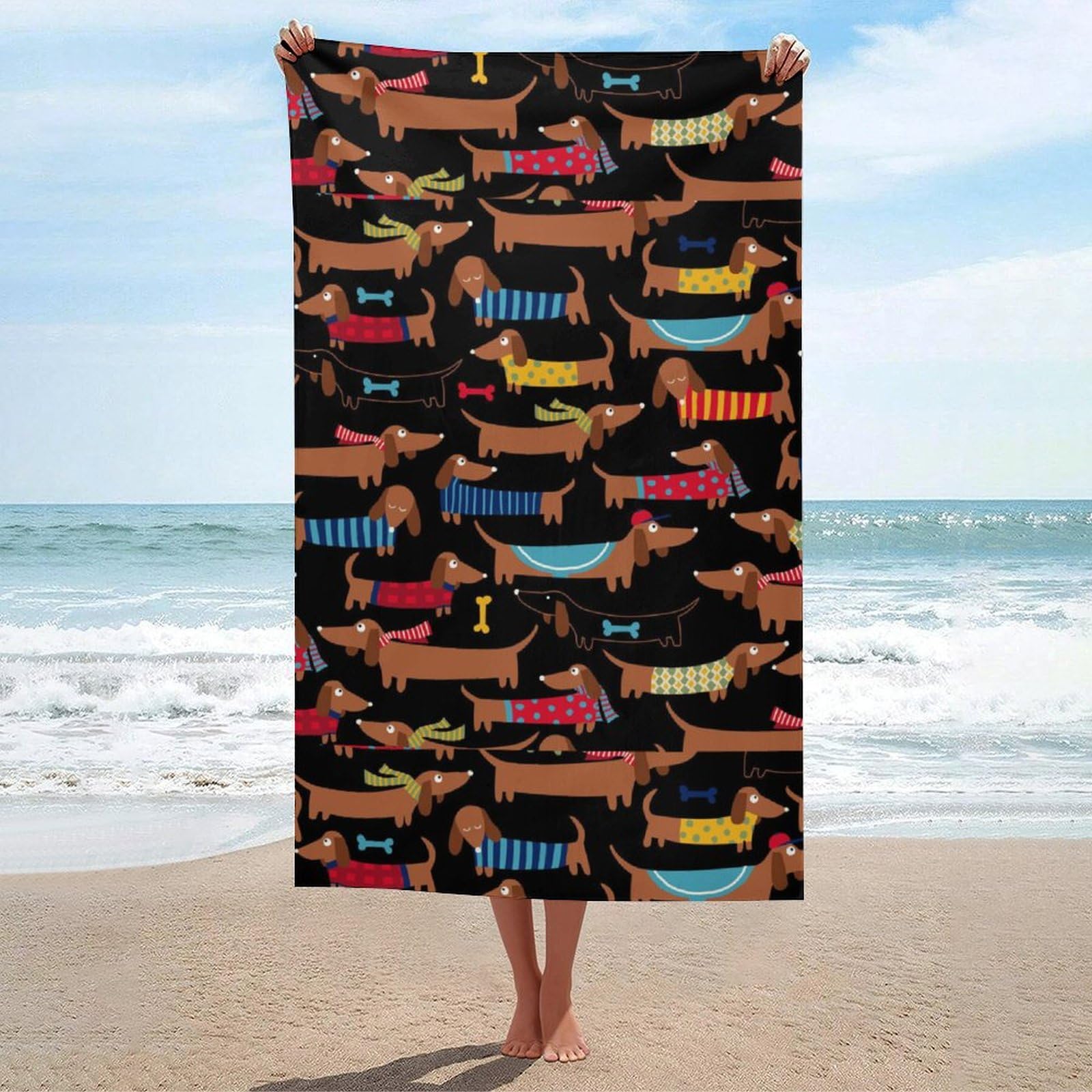 LWORZIIB Beach Towel, I Love My Dog Dachshunds Bath Towel, Absorbent Towel for Swimming, Sports, Travel
