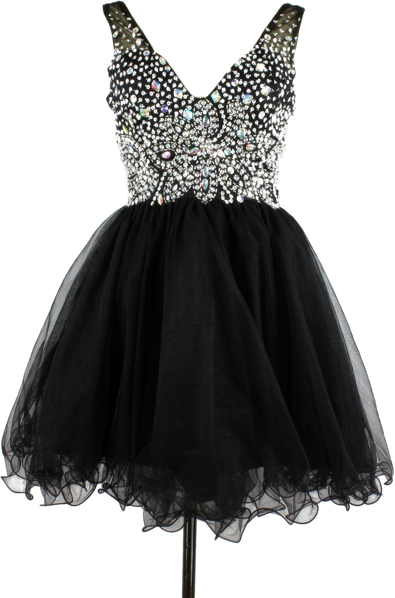 CharmingBridal Fashion Short Mini Ball Gown Crystal Prom Dress Black Cocktail Party Formal Dresses (14)