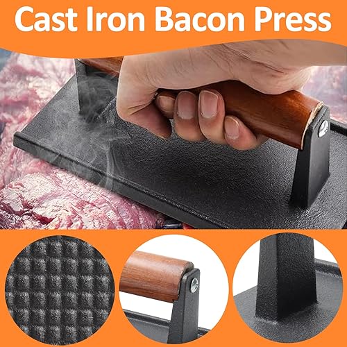 Miniatura 5 de AJinTeby Prensa rectangular de hamburguesa resistente, paquete de 2 prensas de carne de 8.3 x 4.3 pulgadas para plancha, prensa de tocino de hierro