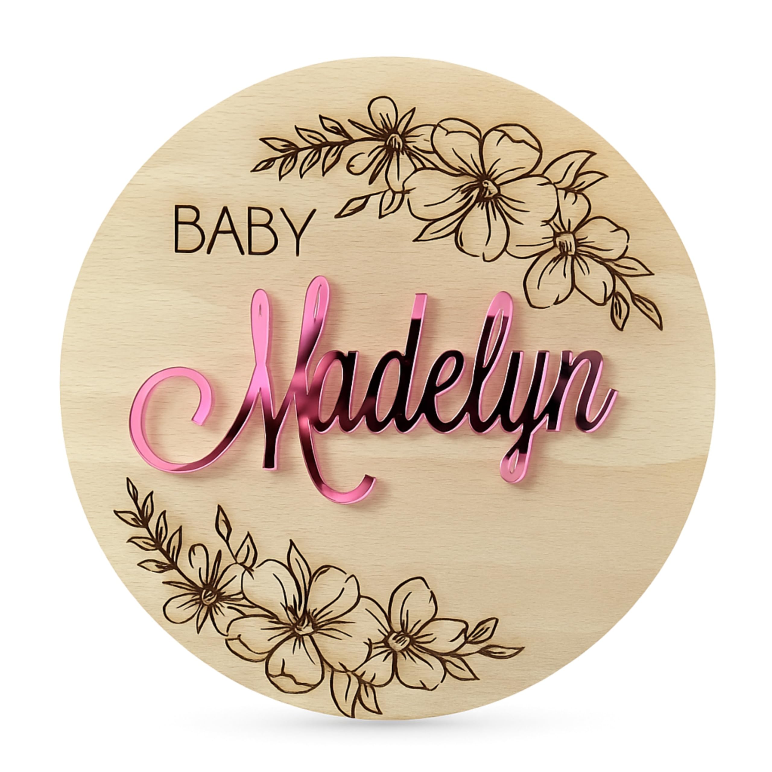 Personalised Baby Announcement Sign with Flowers, Custom Name, Custom Birth Announcement Hospital Baby Sign, Newborn Gift, Floral Sign, Photo Prop, Gender Reveal (Design 4) โ image 1
