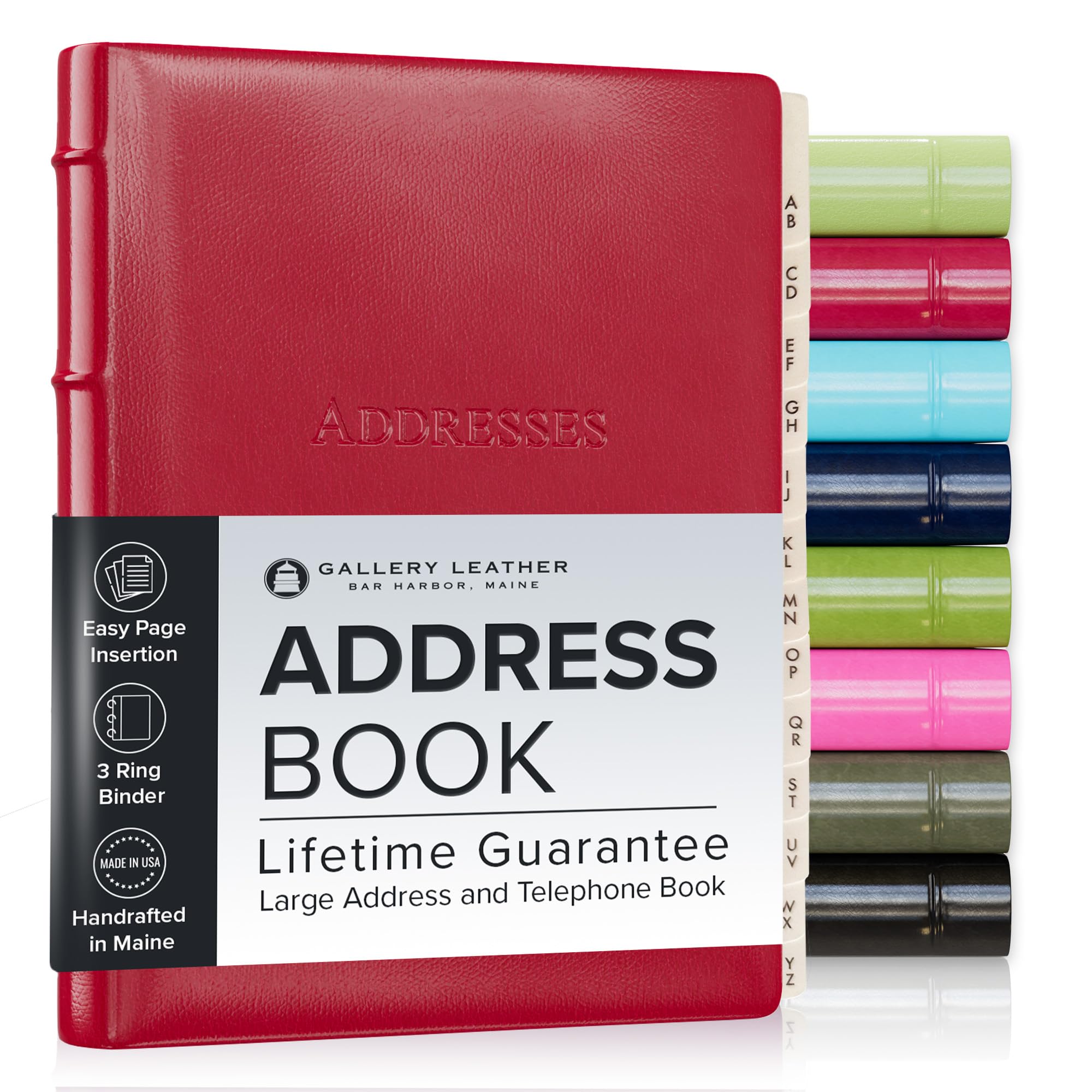 Gallery Leather Large Address Book with Alphabetical Tabs up to 480 Records, Leather Notebook Hardcover, Telephone and Address Books - 9x7 , Desk Address, Camden Red โ image 1