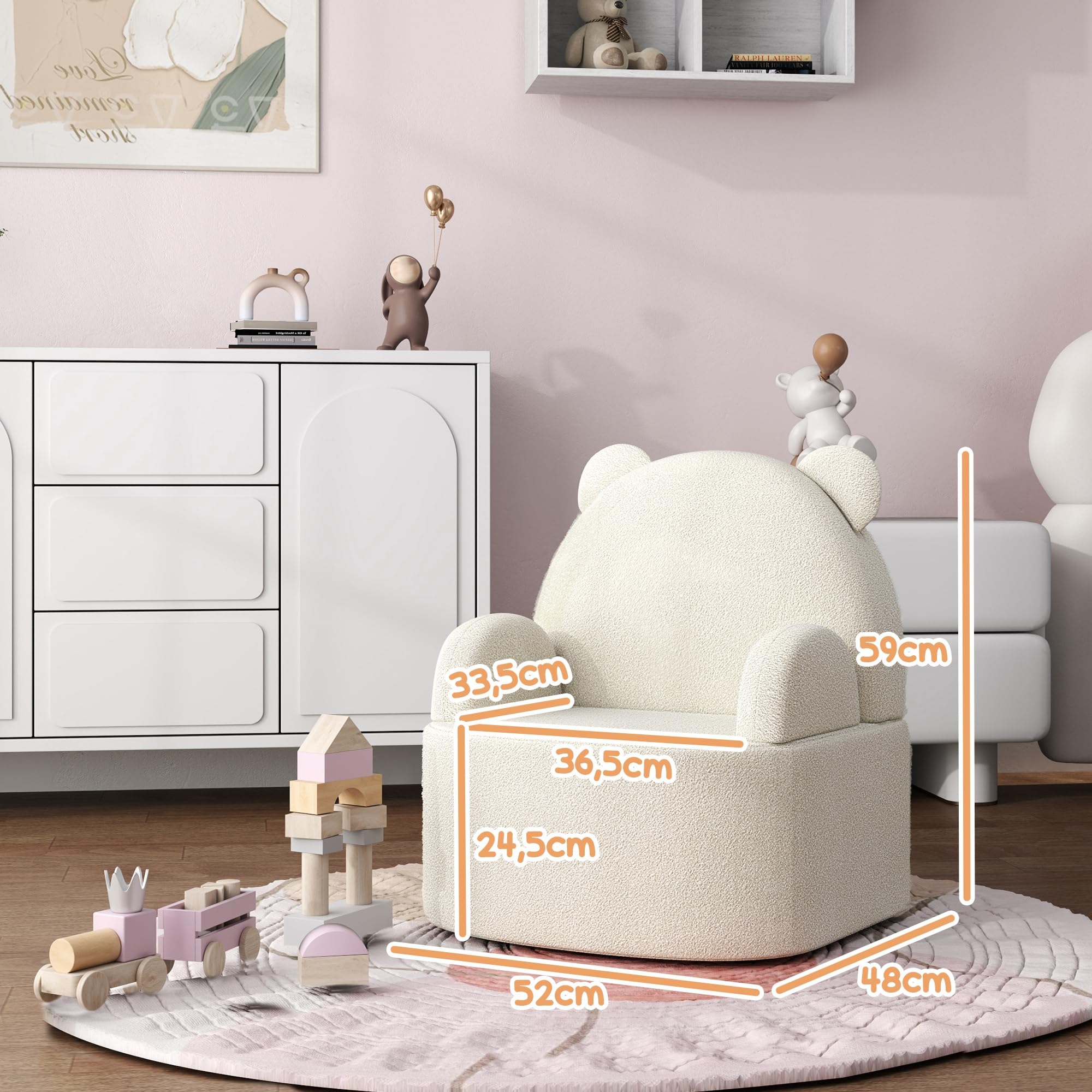 AIYAPLAY Fotel dziecięcy, sofa dziecięca z miękkim polarem, kształt misia, krzesło dla dzieci od 1,5 roku życia, pokój zabaw, beżowy