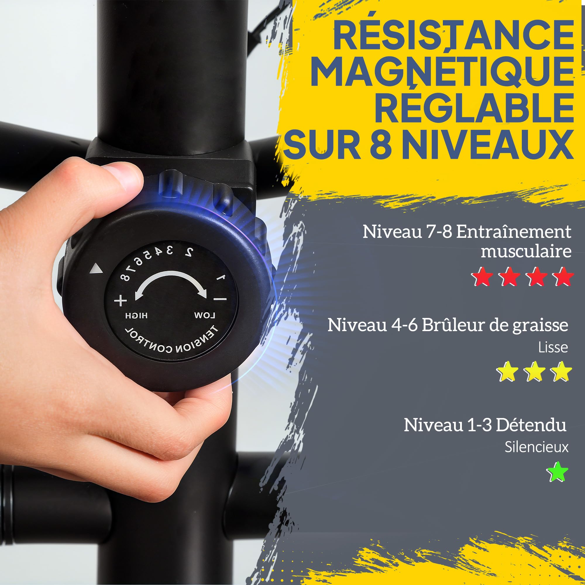 SPORTNOW Vélo elliptique pour la Maison Ultra Silencieux, vélo elliptique magnétique à 8 Niveaux de résistance avec écran LED, capteur de pouls, Porte-Bouteille et roulettes, Noir