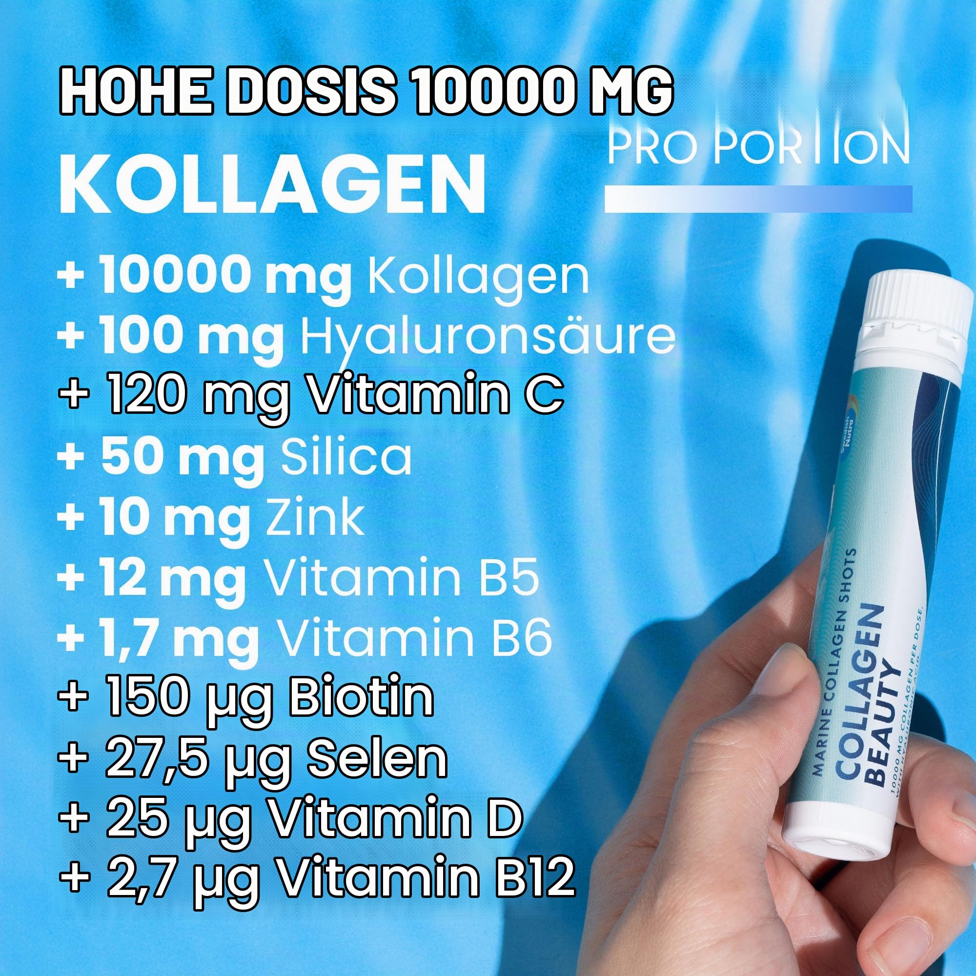 Swedish Nutra Collagen Beauty Shots 25 ml, 10.000 mg Kollagen 20 Ampullen