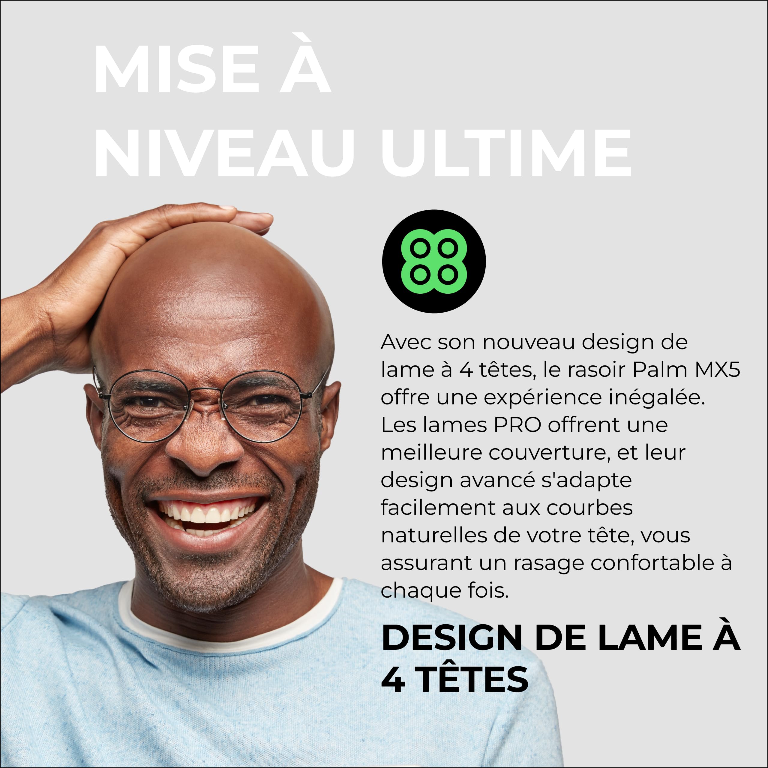 Skull Shaver Palm Pro MX5 Rasoir Visage et Tête - Sans Fil, Rechargeable, Utilisation Humide ou Sèche - Rasoir Électrique Homme, Charge USB - Kit Soin Homme - Lame Carver 4 Head Pro, Écran LCD | Sans Fil, Rechargeable, Utilisation Humide ou Sèche, Rasoir