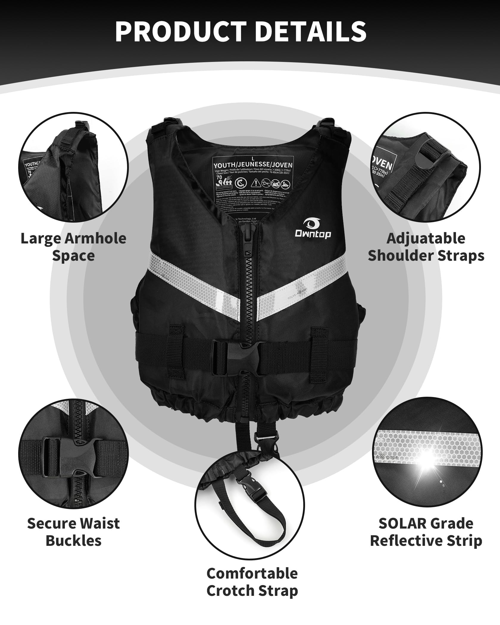 Owntop Aiuto al Galleggiamento per Adulti, Giubbotto Galleggiante Unisex Regolabile con Cinturino Sottogamba Confortevole, Gilet Galleggiante Leggero per Kayak, Pesca e Sport Acquatici - 5