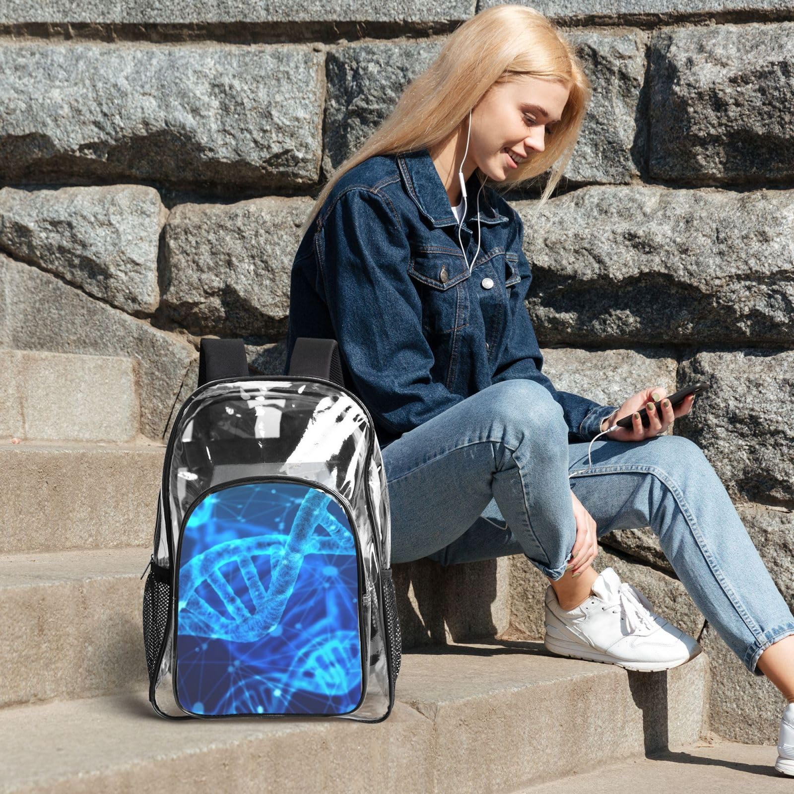 Dna Catena Fotografica Stampa Unisex 3 Pezzi Trasparente Zaino Set Borsa Pranzo Per Scuola Viaggi Sport All'aperto