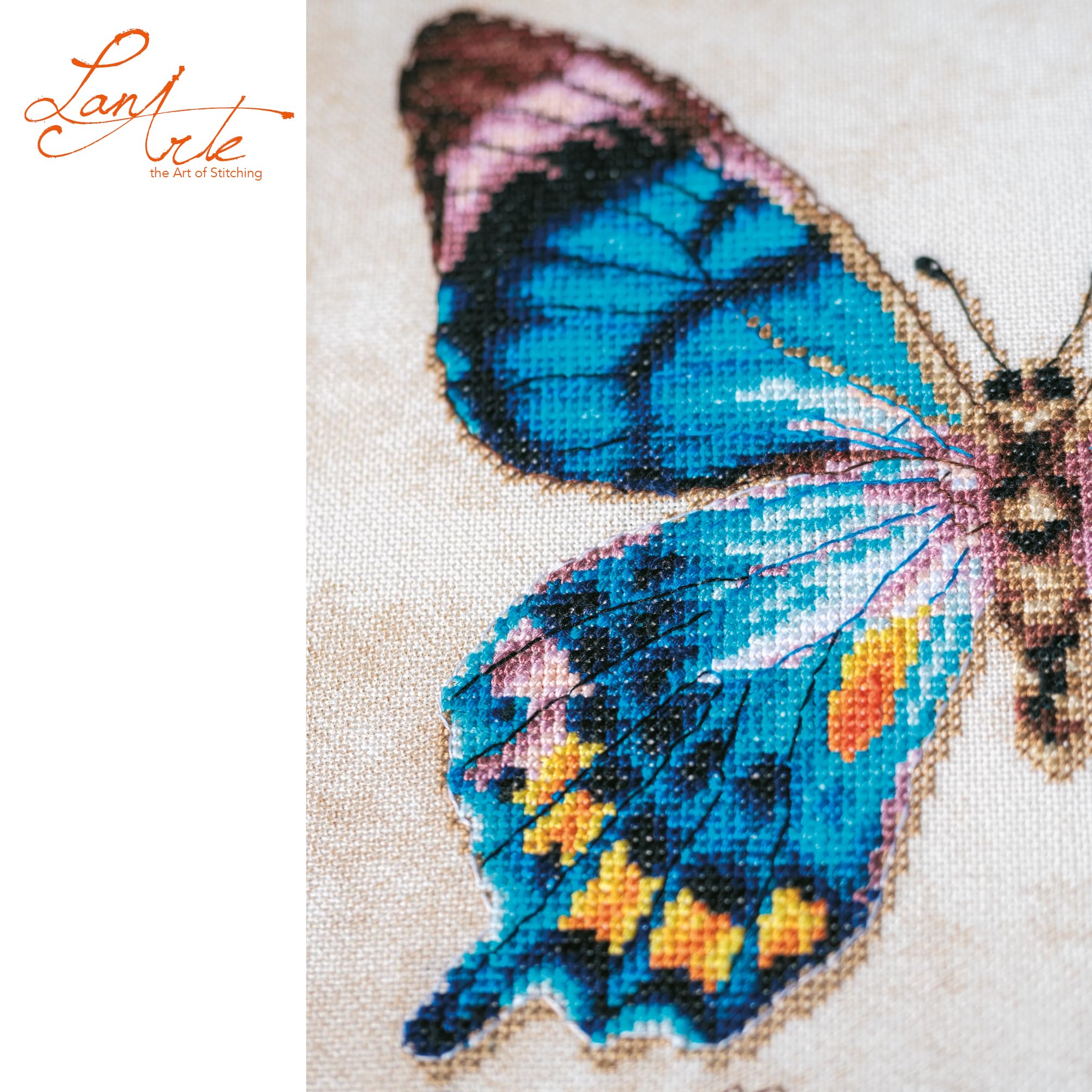 LANARTE Haft Krzyżykowy Liczony Zestaw Obraz do Haftu PAPILIO LAGLAIZEI Zrób to Sam Zestaw Kreatywny dla Dorosłych Rękodzieło Artystyczne 21 x 21 cm Dekoracja Ścienna DIY Cross Stitch Kit