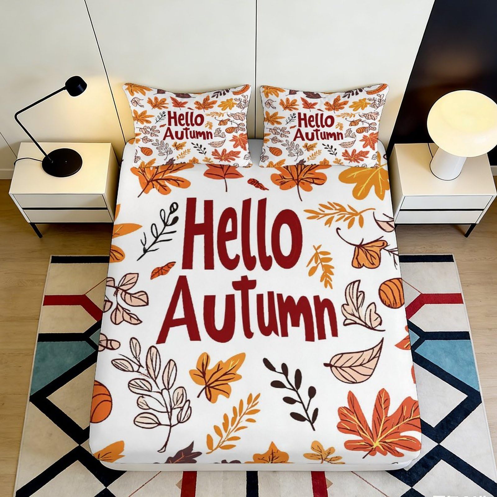 Jqzkxnhpbr Style-4 3D Printed Autumn Leaves Fitted Sheet Microfiber Soft Anti-Slip Pumpkin Bed Cover For Bedroom Dorm Mattress Decor 90X200x25cm