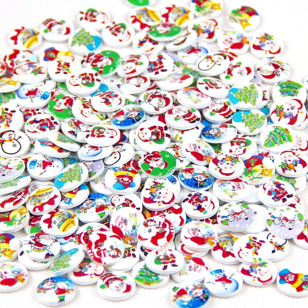 Pack of 100pcs shape 2 holes Christmas Stockings polywood 15mm buttons for Sewing Scrapbooking.