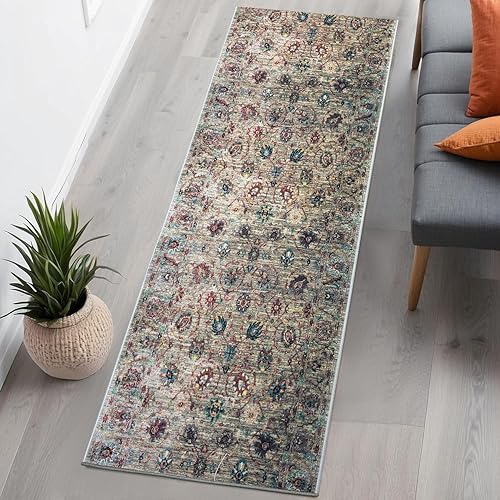 Miniatura 10 de Alfombra de pasillo extra larga de tamaño personalizado para pasillos orientales, diseño de medallón, parte trasera antideslizante de algodón