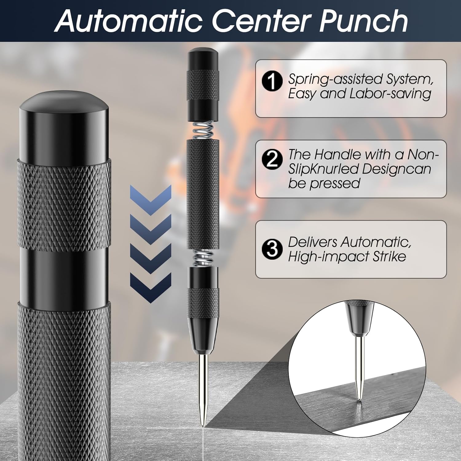 FACIACC 6 PCS Step Drill Bit Set for Metal with Automatic Center Punch,Titanium Coated, High-Speed Steel, Double Cutting Blades, Total 50 Sizes with Aluminum Case for Aluminum, Wood, Plastic