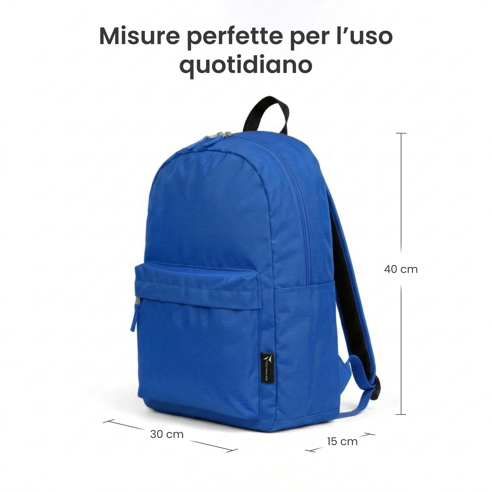 TECHMADE Zaino Scuola/Casual Unisex Multifunzionale 30x15x40 cm – IDEALE PER: Lavoro, Scuola, Ufficio, Tasche, Tempo Libero, Tasche Multiple e Cerniere Resistente - Poliestere 600D PVC (Blu)