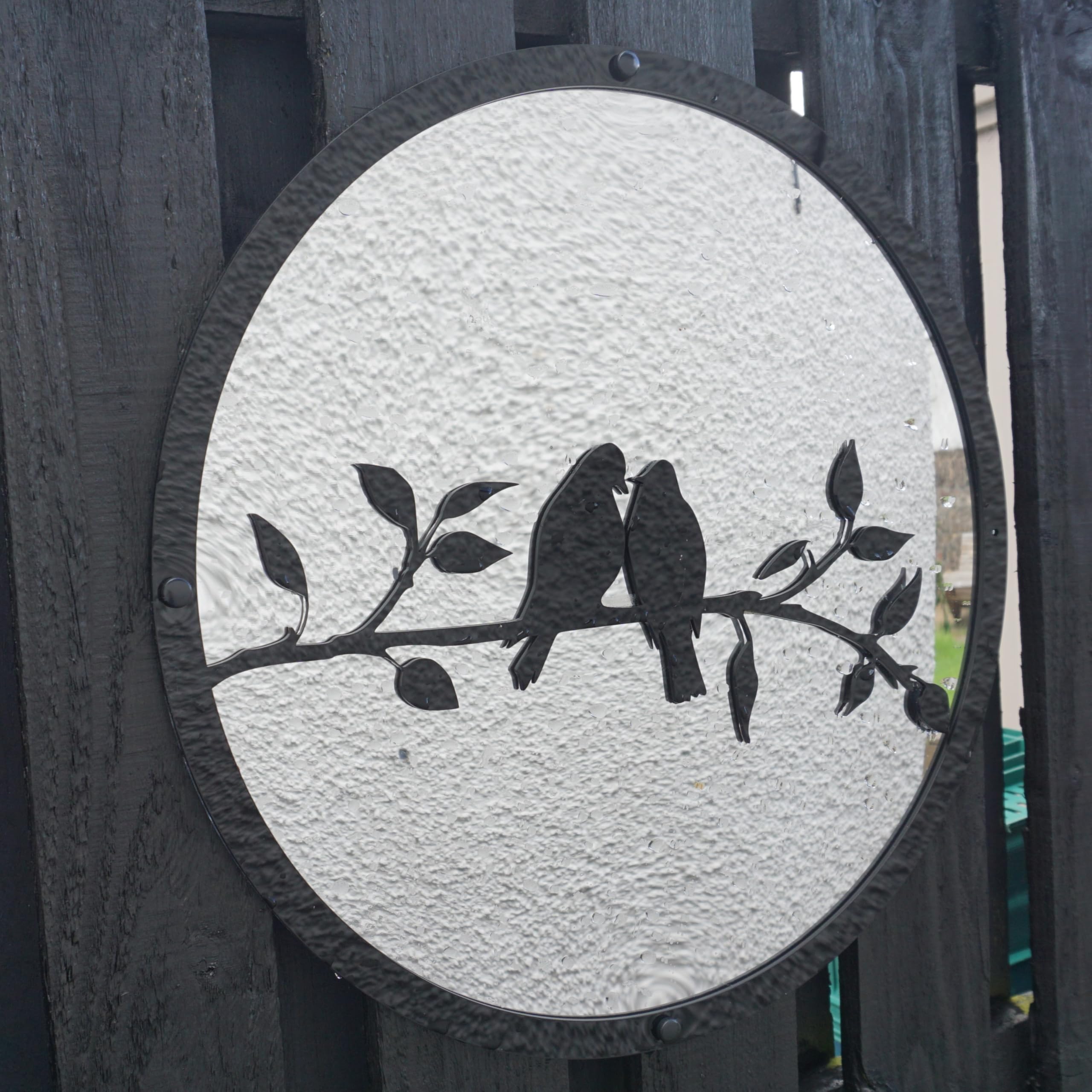 Sun Catcher Garden Decor Two Little Birds Garden Mirror Range of Sizes Round Mirror Outside Rust Resistant Acrylic Fixings Included Gift (33cm / 13 inch) - Image 3