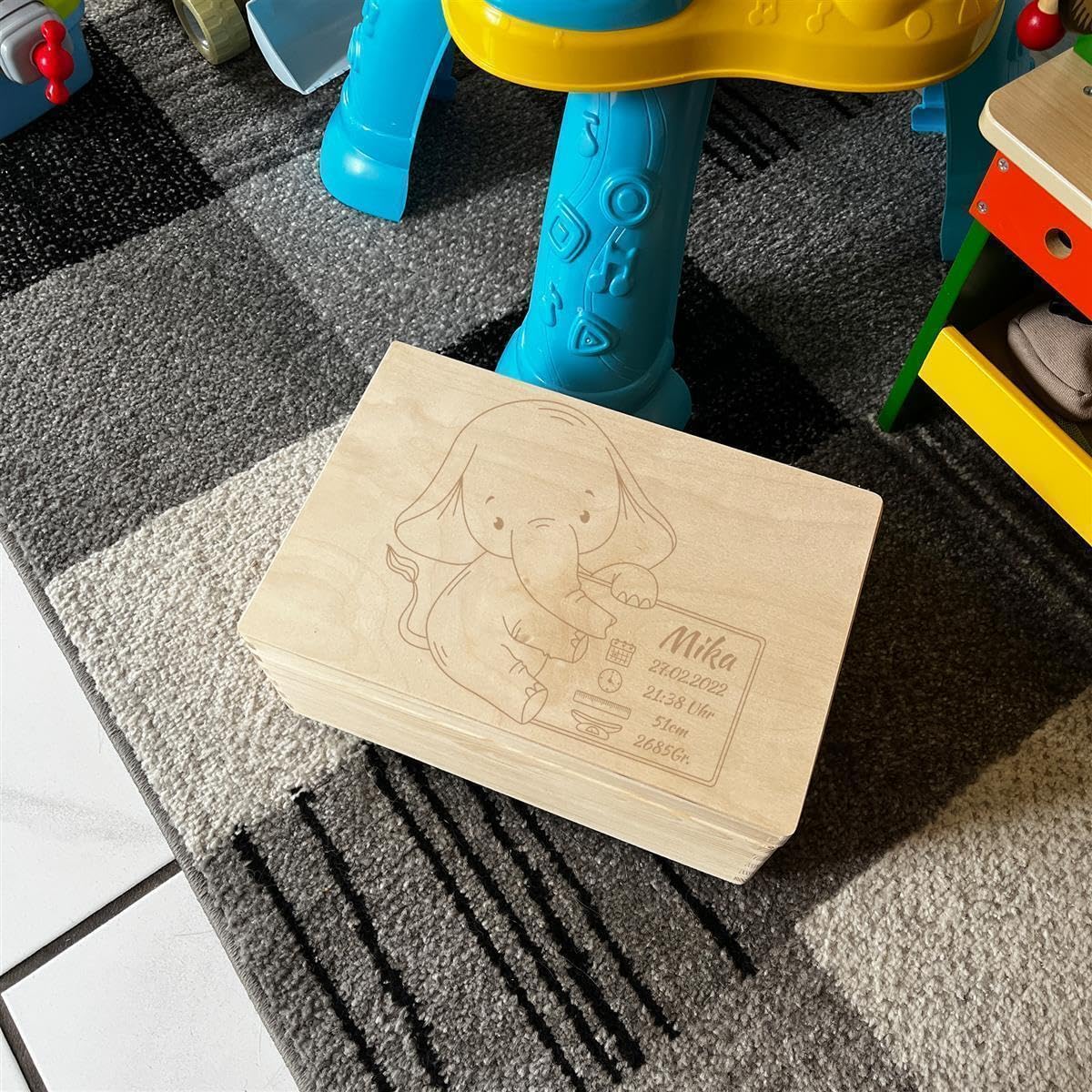 Scatola dei ricordi personalizzata per neonati e bambini con incisione elefante, scatola in legno per bei ricordi, 40 x 30 x 23 cm