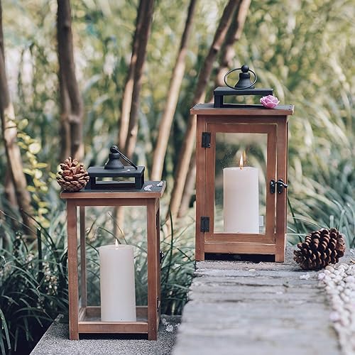 Miniatura 4 de Juego de 2 linternas decorativas de cristal transparente de 12.4 pulgadas de alto para interiores y exteriores, para colgar la luz, no incluye velas