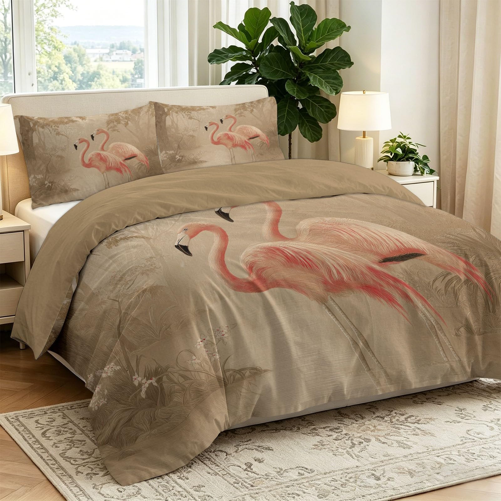 Bettwäsche 220 x 240 cm Winter Flauschig Warme Bettbezug, Morandi Farben Nordischer Stil Bettbezug - Tropisches Tier Rosa Flamingo Weich Bettwäsche Set für Erwachsene Jungen und Mädchen