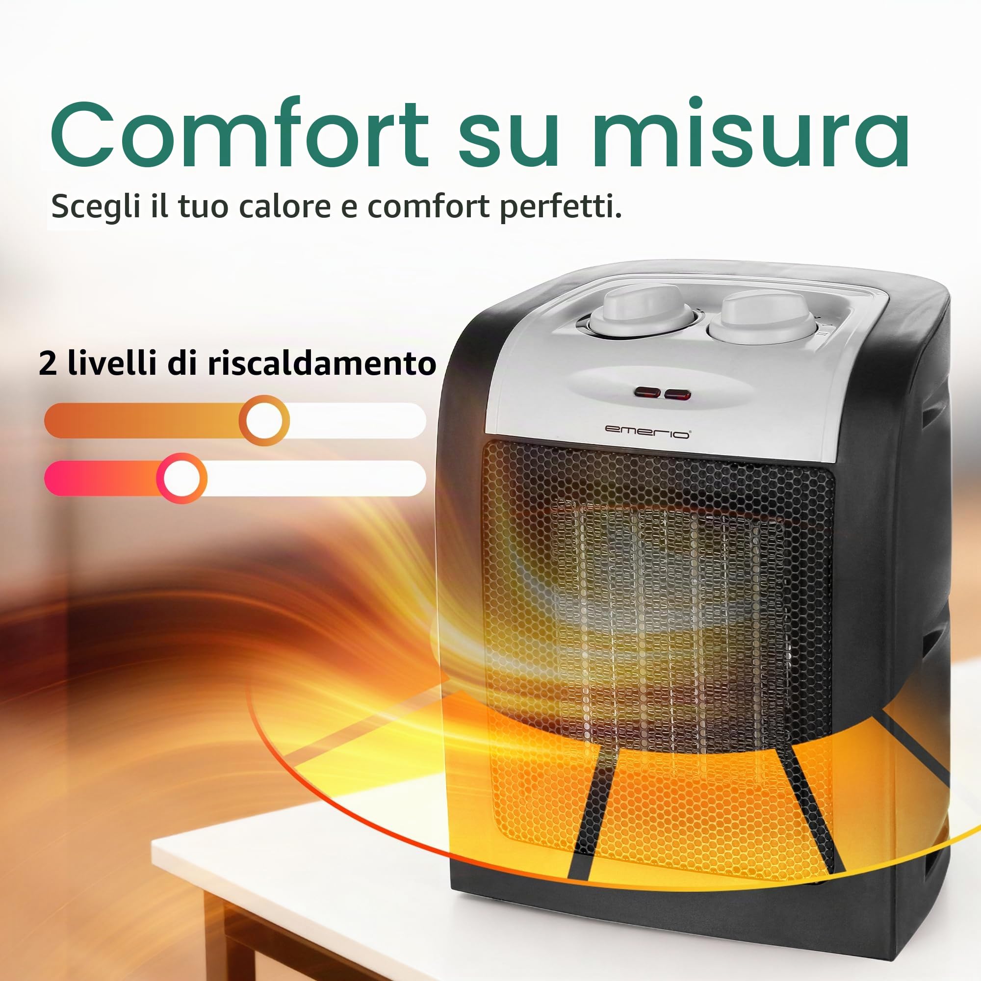 Emerio FH-106145 - Termoventilatore in ceramica, 1800 W, due livelli di potenza, funzionamento a risparmio energetico grazie all'elemento riscaldante PTC (ceramica), termostato, con interruttore di