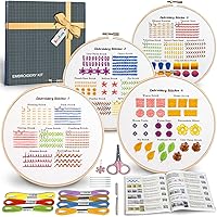 Bradove Beginner Embroidery Kit: Classic Stitches Practice Set for Adults & Kids with Video Tutorials & Hoop
