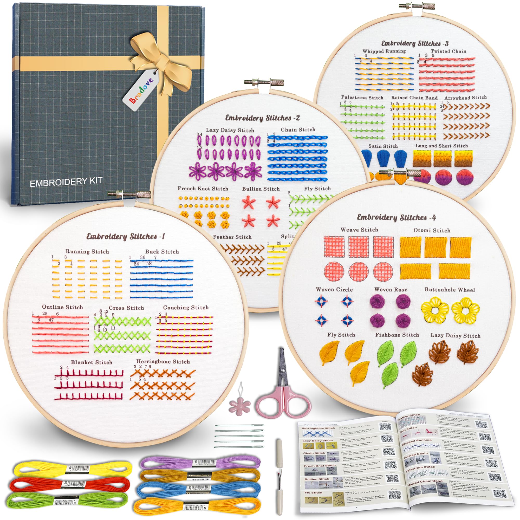 Bradove Classic Embroidery Stitches Practice Kit, Embroidery Kit for Beginners, Beginner Embroidery Kit for Adults, Hand Embroidery Kit for Kids, Stitches Kit
