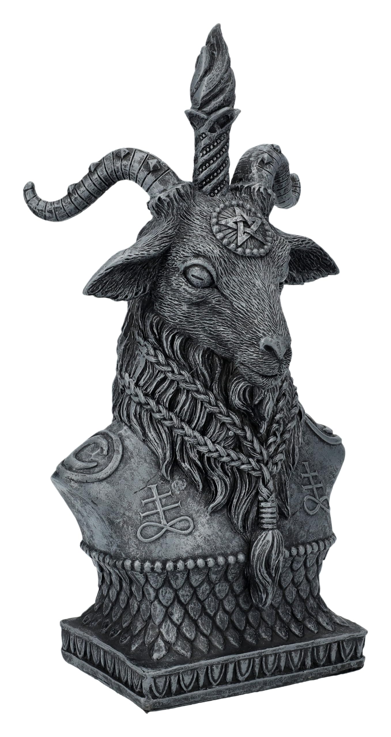 Pacific Giftware Buste Mystique Baphomet avec Cornes et Barbe tressée, en Pierre Artificielle, 20,5 cm, Noir et Gris