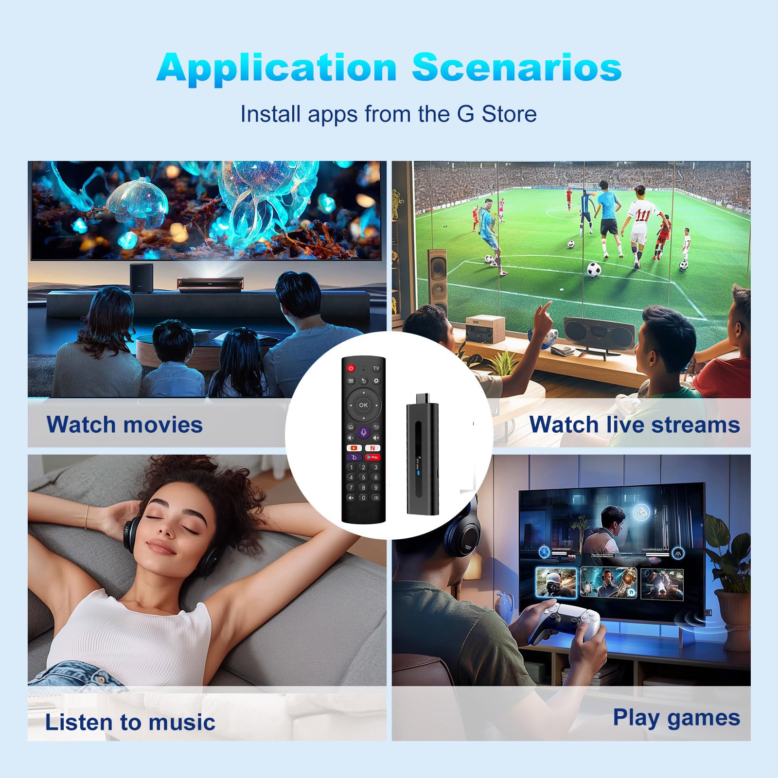 Android TV Stick 4K 2G+16GB H313 Quad-Core 64bit WiFi5 Dual 2.4G/5G WiFi HDR10+ HD Smart TV Stick Box (H 2+16APP)