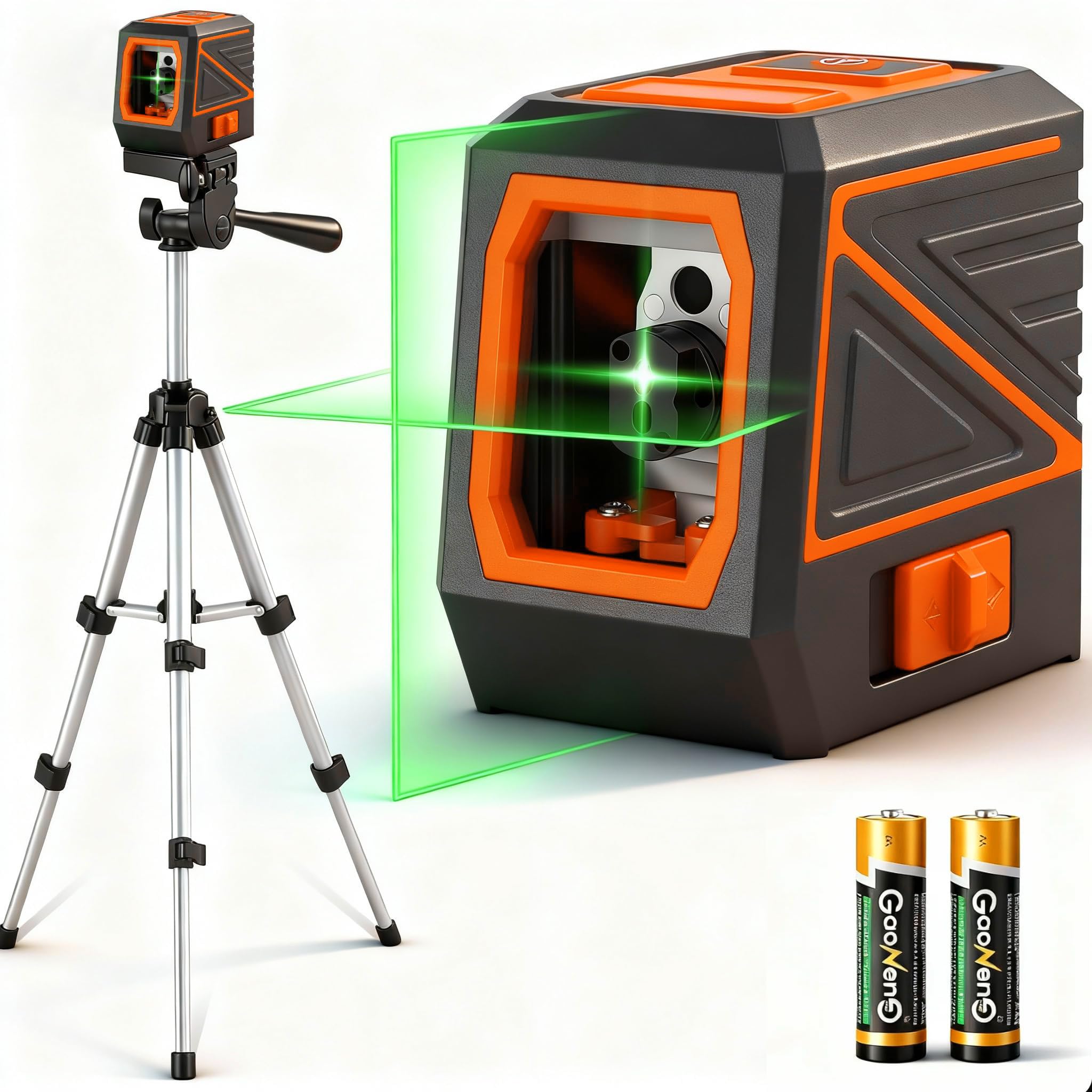 Laser Level with Tripod, 120 feet Green Cross Line Self Rotary Leveling Laser Level, Vertical and Horizontal Line, Rotatable 360 Degree, Manual Self leveling and Pulse Mode,IP54 Waterproof Battery