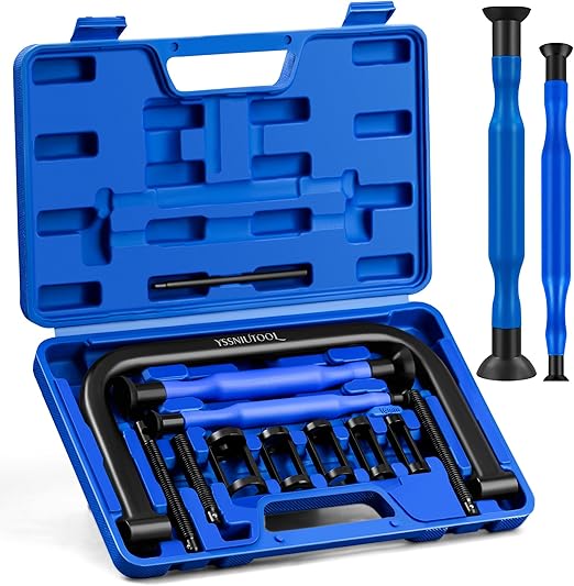 Valve Spring Compressor | 10 Piece Spring Clamp Tool Kit with C Clamp, Collet Pusher Adapters, Extension Rods, and Lever for Car, Motorcycle, ATV, and Small Engine Repairs (Blue)