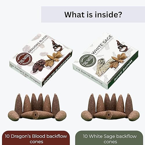 Miniatura 2 de Conos de incienso de reflujo  Paquete combinado de 20 conos de incienso en cascada  10 dragones sangre + 10 salvia blanca  Conos de incienso  Conos
