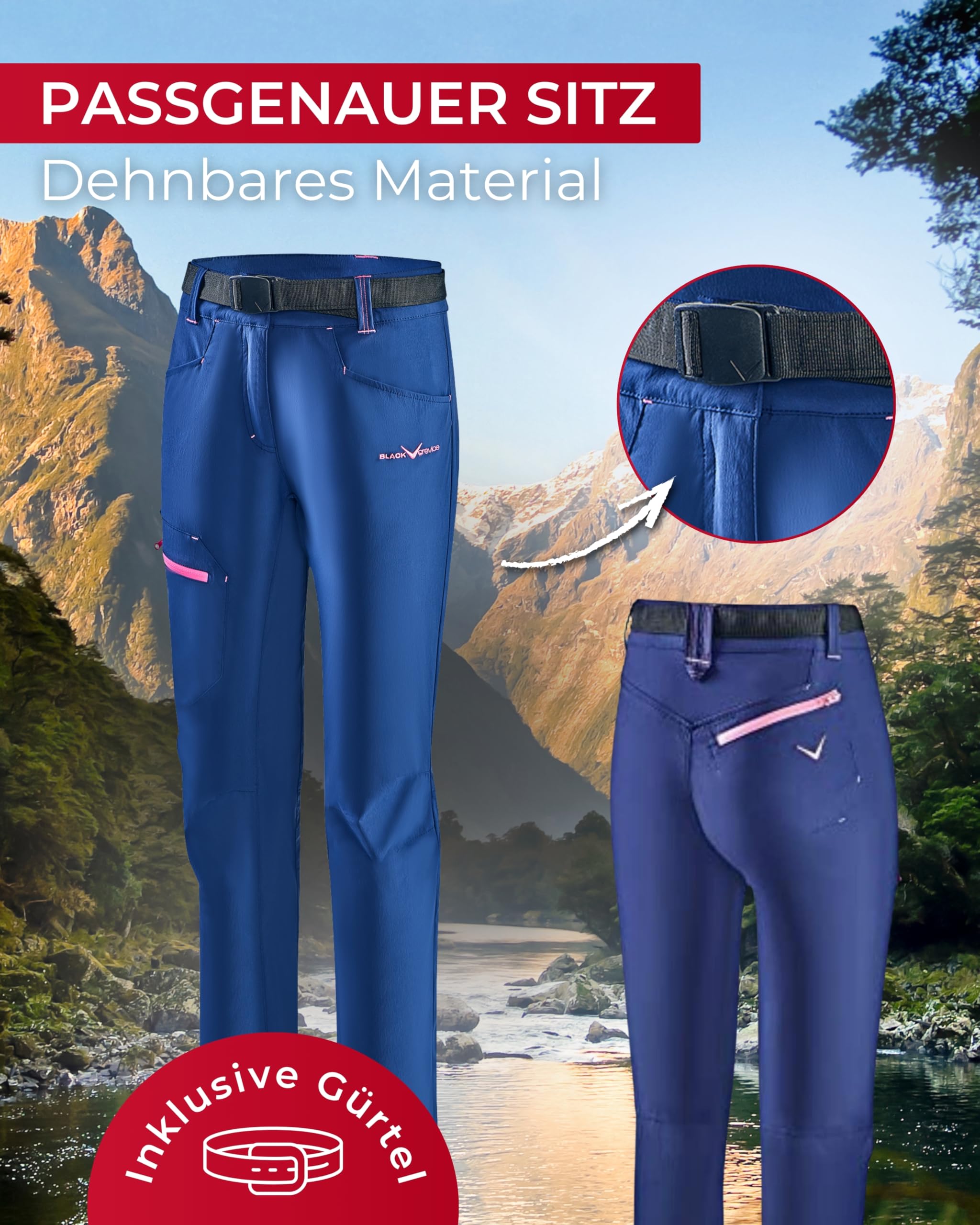 Black Crevice Trekkinghose Damen I Wanderhose mit praktischen Taschen I Outdoorhose I wasserabweisend & schnelltrocknend I strapazierfähig & atmungsaktiv
