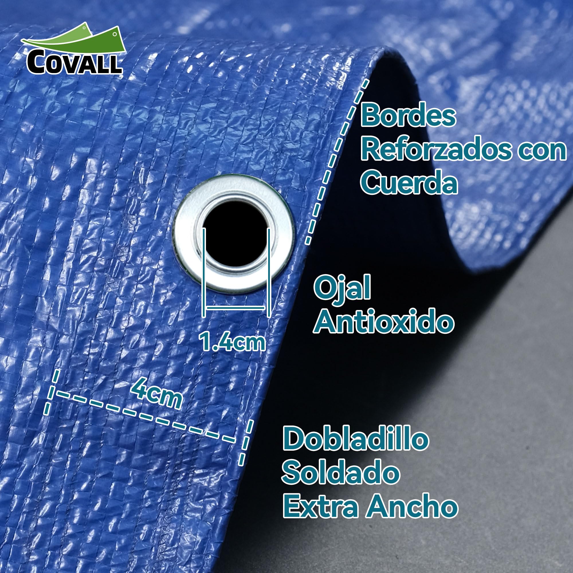 Lona Impermeable Exterior 8x10 m– 70 g/m², Azul, Resistente al Desgarro, con Ojales de Acero – Cubre Piscina Rectangular, Camping, Toldo, Cubretodo Múltiples Usos