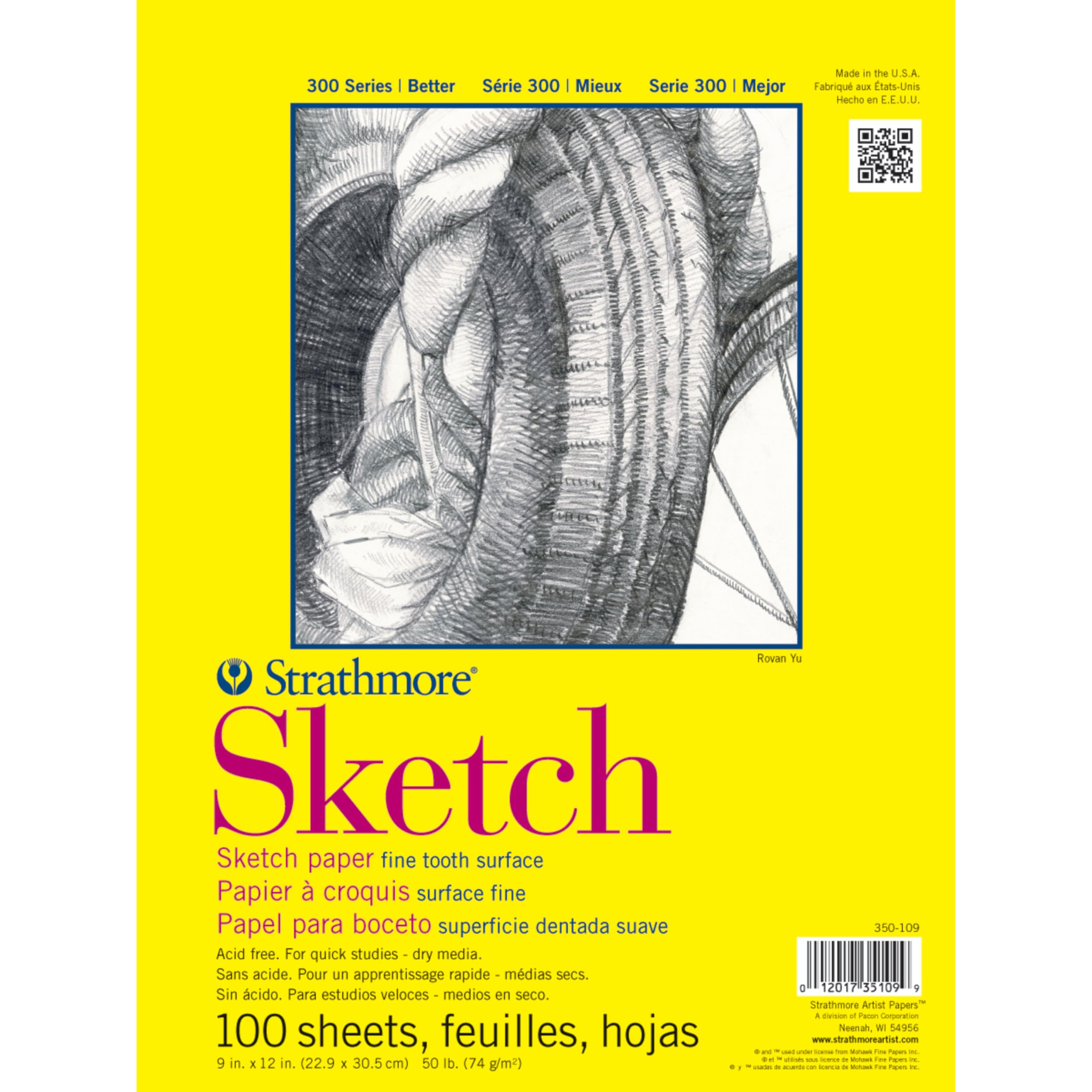 Strathmore 300 Series Sketch Pad, 9x12 inch, 100 Sheets, Glue Bound - Artist Sketchbook for Drawing, Illustration, Art Class Students
