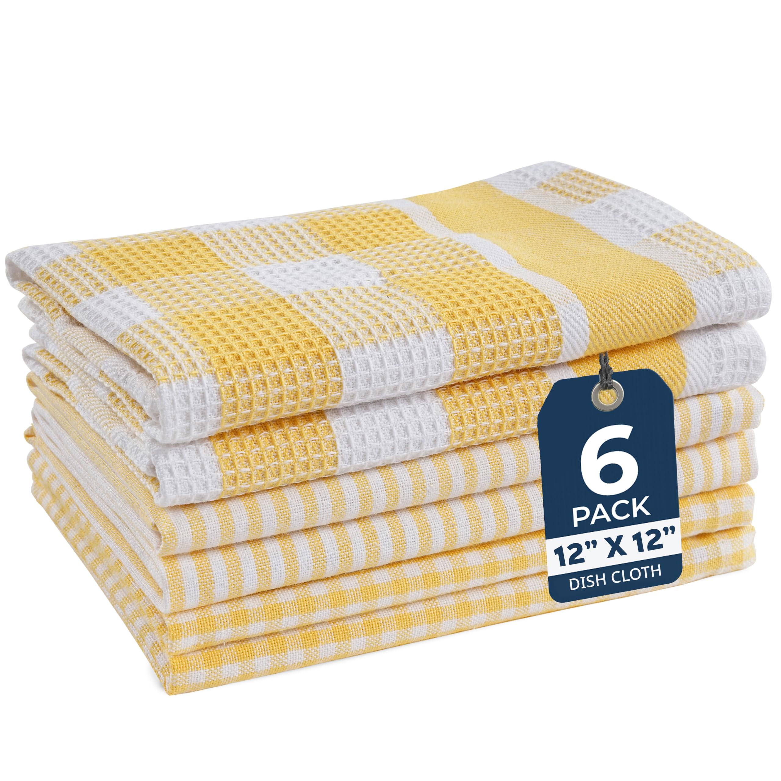 Lane Linen 100% Cotton Kitchen Towels - 6 Pack Dish Cloths Quick Drying, Soft Absorbent - Yellow, 12"x12"