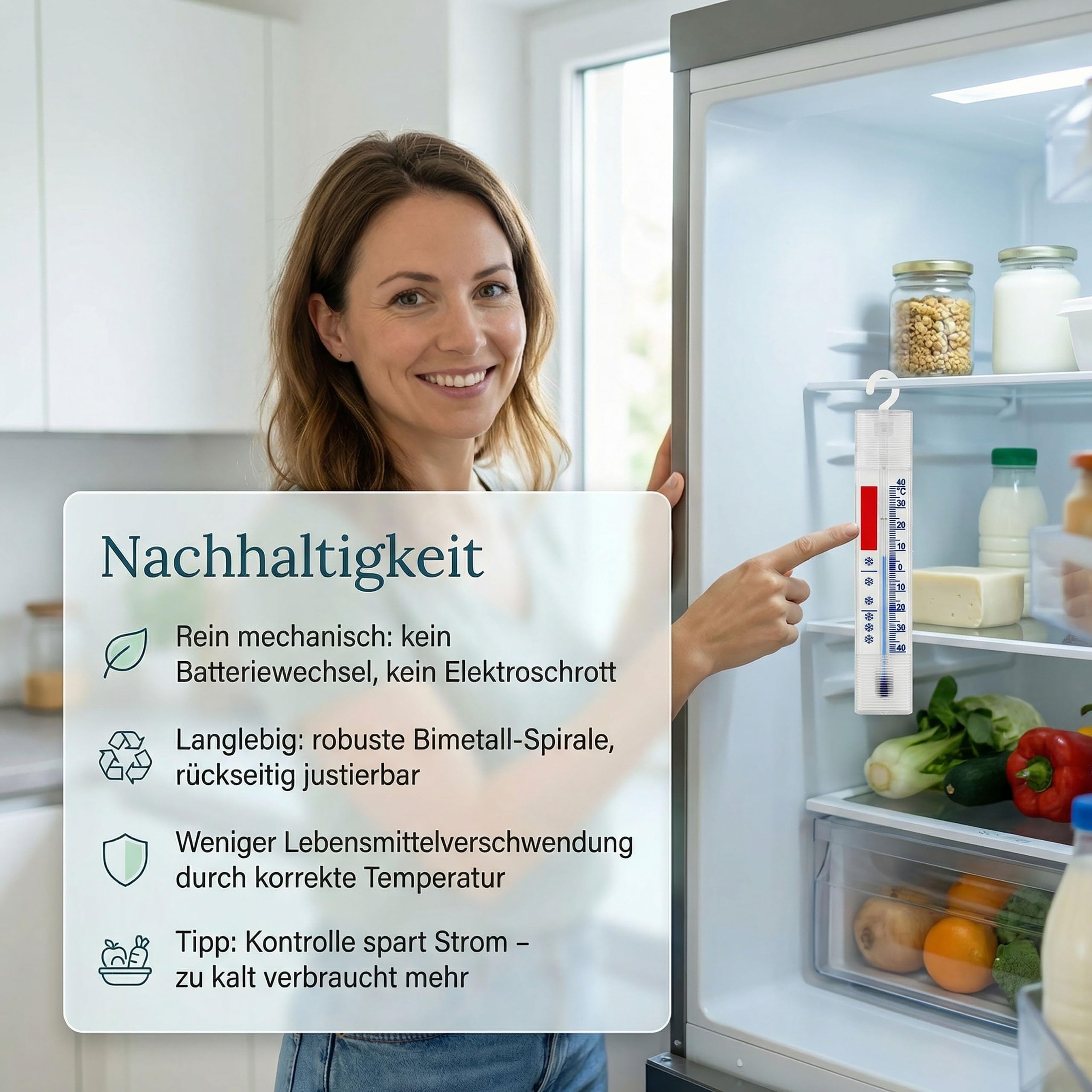 Lantelme 5 Stück Kühlschrankthermometer Set Temperatur + - 40°C Analog | Thermometer mit Haken zum Aufhängen | Für Gefrierschrank Kühltheke und Gefriertruhe | Deutsche Herstellung