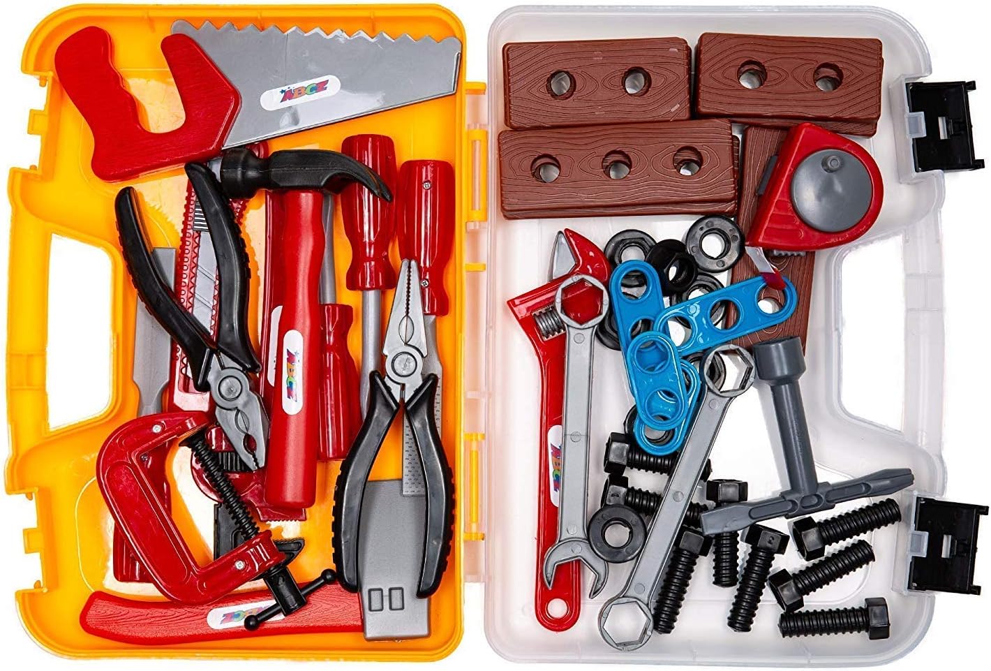ABCZ Plastic Tools for Kids - Construction Workshop Mechanic and Power Tool Toy Kit for Kids Pretend Play with Realistic Tools and Easy-to-Carry Storage Tool Box - 49 pcs