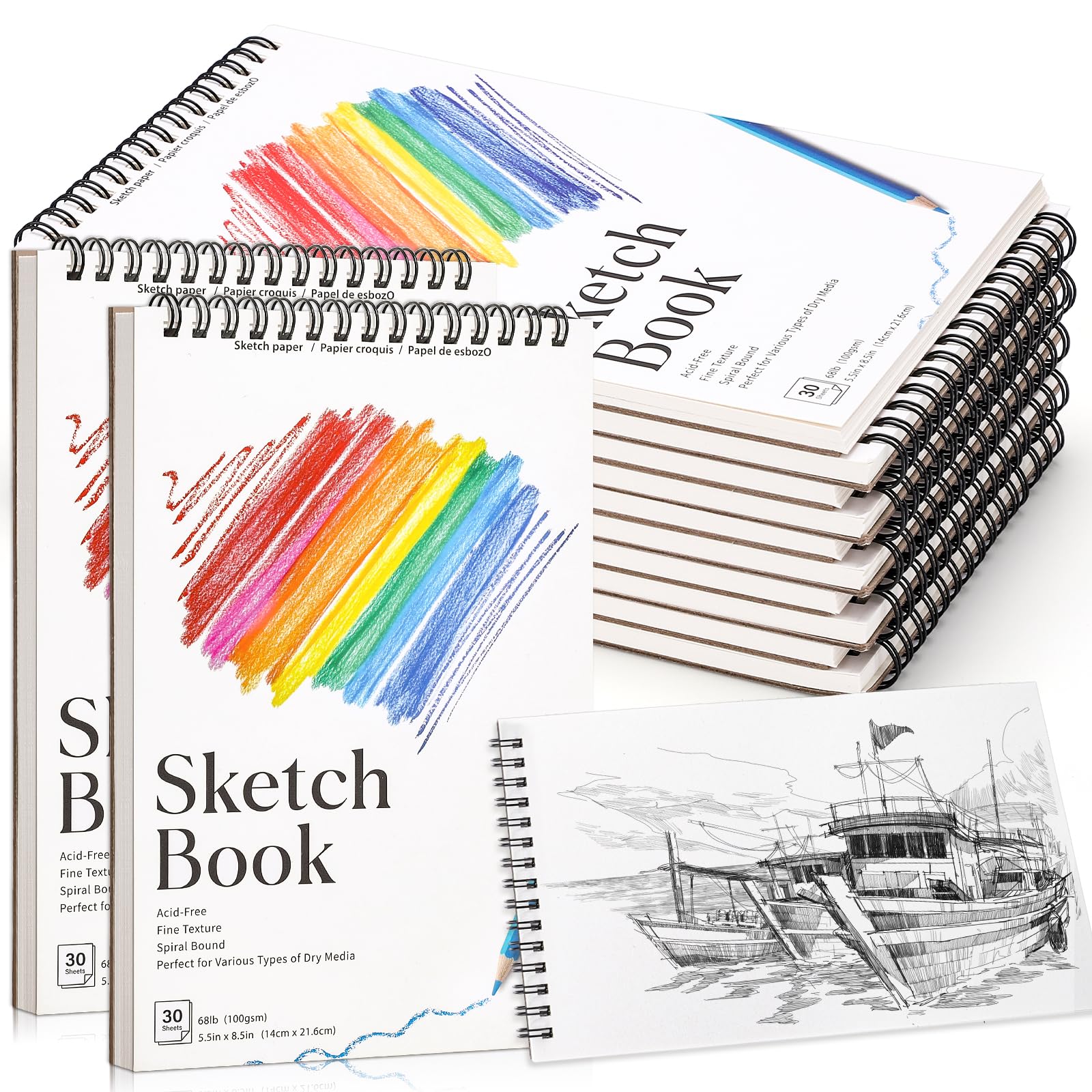 Photo 1 of 12 Pack Small Sketch Books, 5.5 x 8.5 Inch Mini Sketchbook, 68lb/100gsm Spiral Bound Small Sketch Pad, Acid Free Art Supplies Drawing Painting Sketchbook for Kids, Beginners, Artists