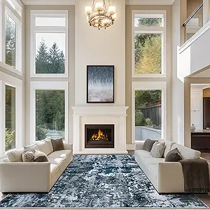 10x14 Area Rugs for Living Room Rug Washable: Abstract Large Rug Indoor Modern Carpet Non Slip for Dining Room Bedroom Nursery Home Office Navy Grey