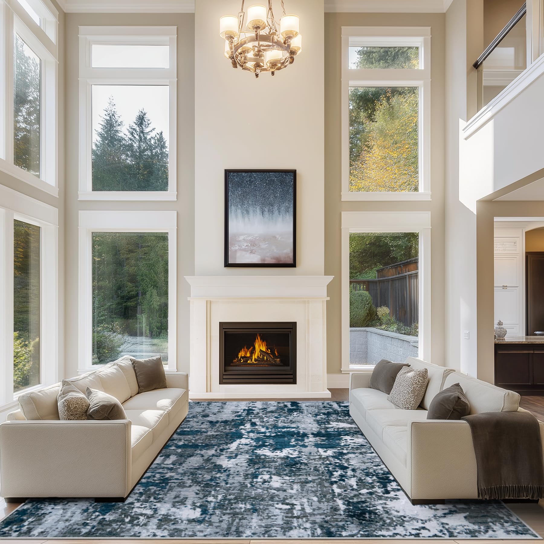 10x14 Area Rugs for Living Room Rug Washable: Abstract Large Rug Indoor Modern Carpet Non Slip for Dining Room Bedroom Nursery Home Office Navy Grey