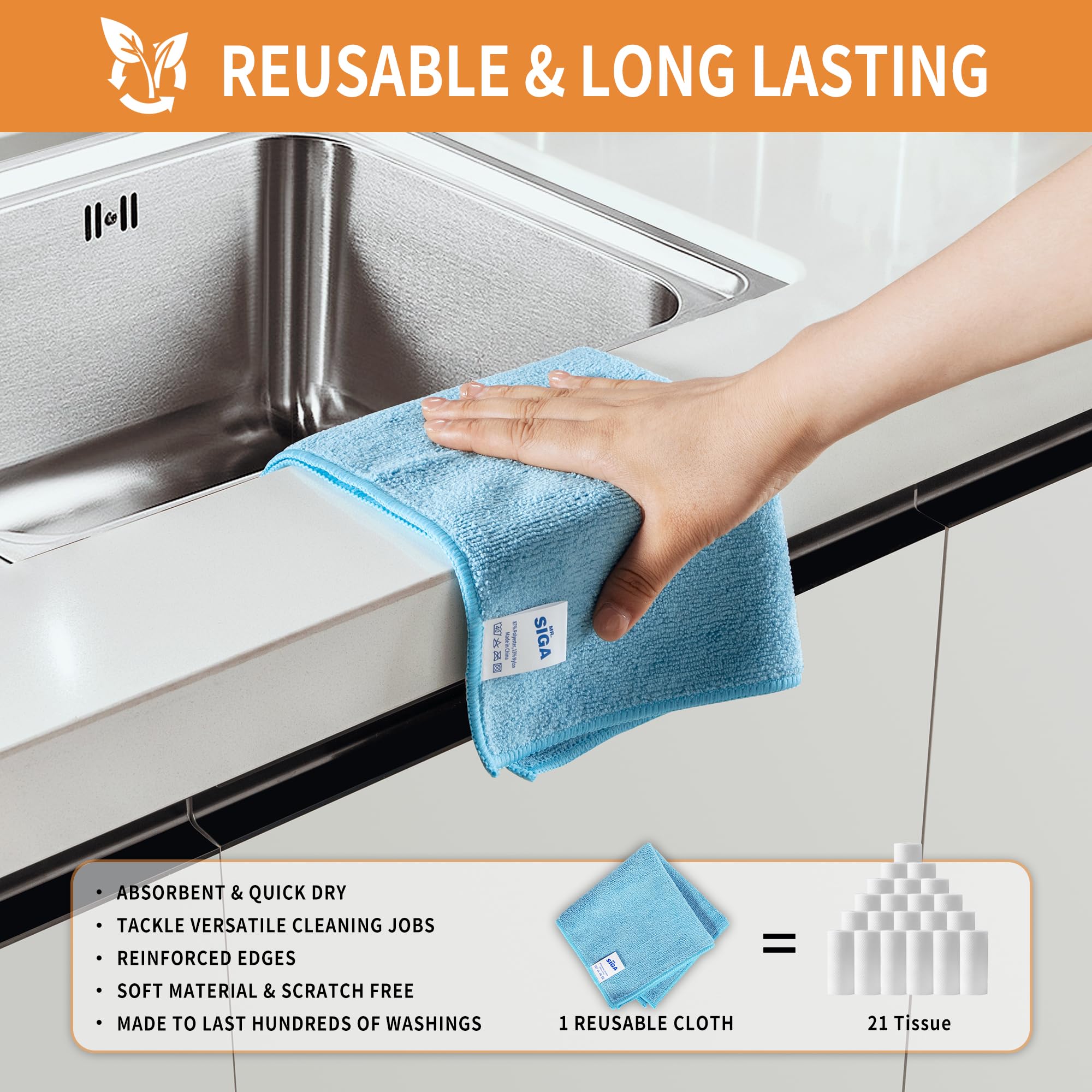 MR.SIGA Microfiber Cleaning Cloth,Pack of 12,Size:12.6" x 12.6": Sky Blue
