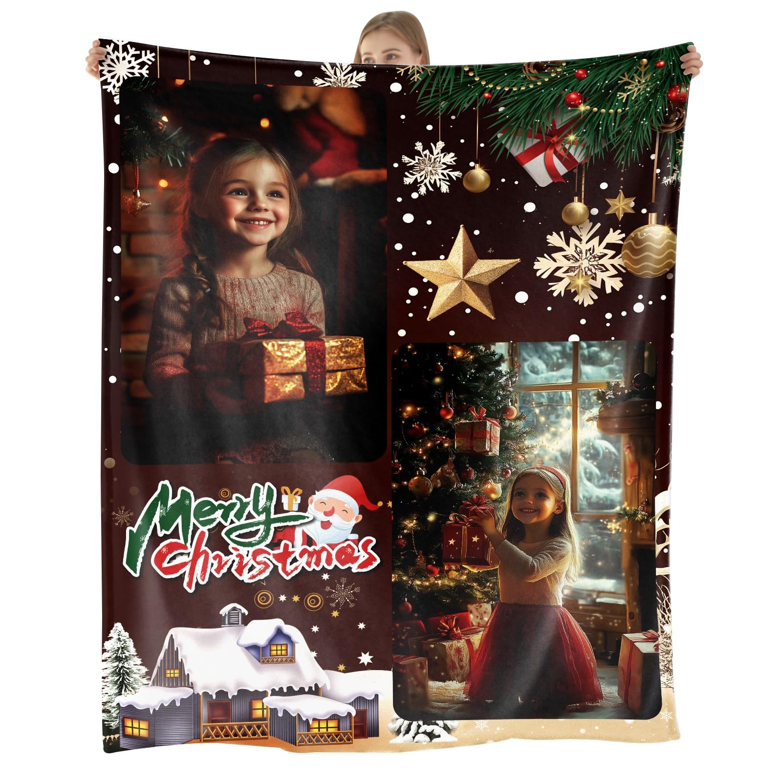 Urijk Christmas Personalised Blanket Custom Blanket with Photo Soft Flannel Customized Blanket with Picture Personalised Gifts for Kids & Adults Xmas Bedding & Decorations Home Decor - H