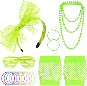 ONUPGO 80s Fancy Dress Accessories Lace Headband Earrings Fishnet Gloves Necklace Bracelet for 80s Retro Party Costumes