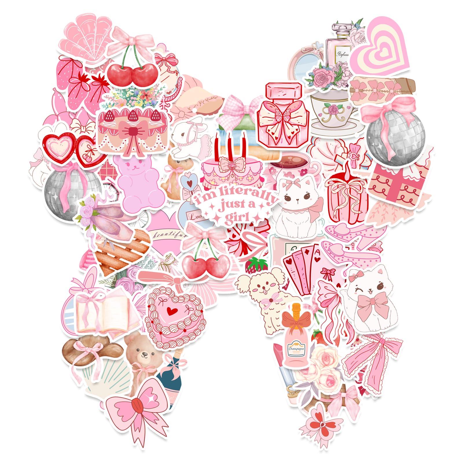 100pcs Coquette Stickers, 100 Styles Pink Asthetic Coquette Stickers for Water Bottle Kindle Laptop Phone Decor