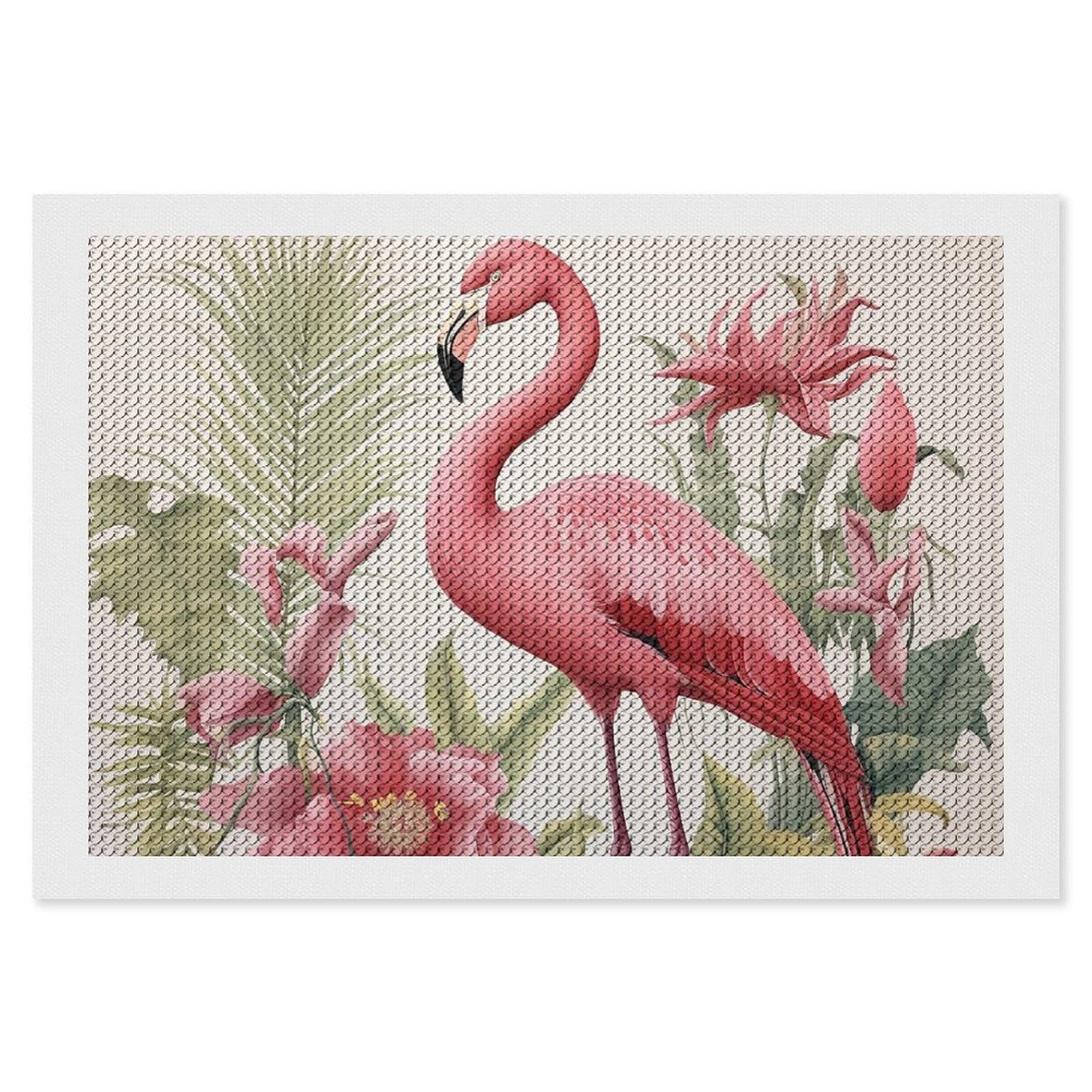 Flamingo and Leaves Diamond Art Kits for Adults, DIY 5D Diamonds Painting Kits for Beginner, Round Full Drill Diamond Dots Painting, 8"x12" Diamonds Pictures Gem Art and Crafts Wall Decor