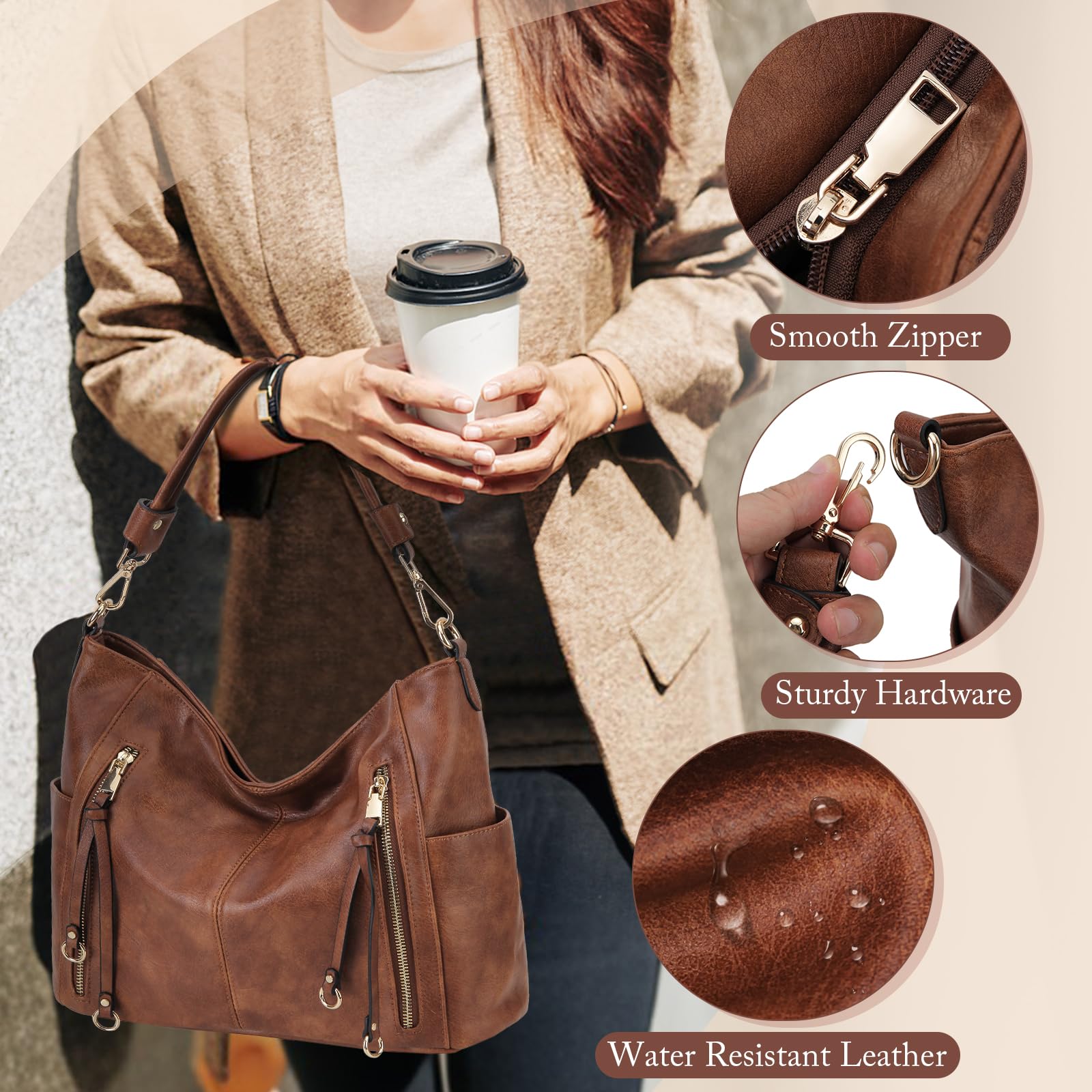Chase Chic Bolsos de Mujer Hobo, Bolsos Bandolera Bolsos Tote Bolsos de hombro Grande PU Cuero Monedero Carteras 2pcs Set