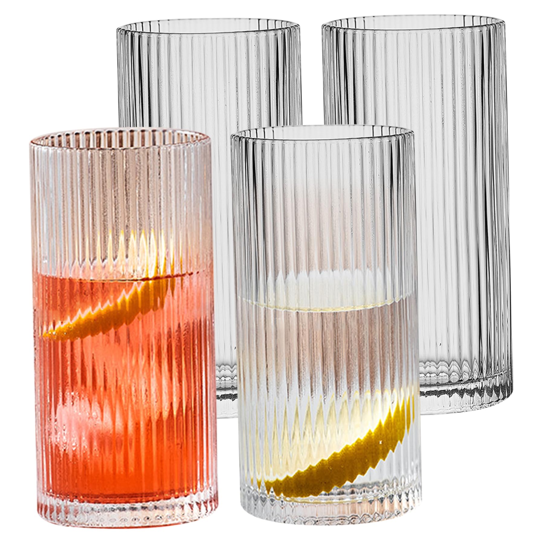Verres côtelés transparents 450 ml lot de 4 ronds pour café