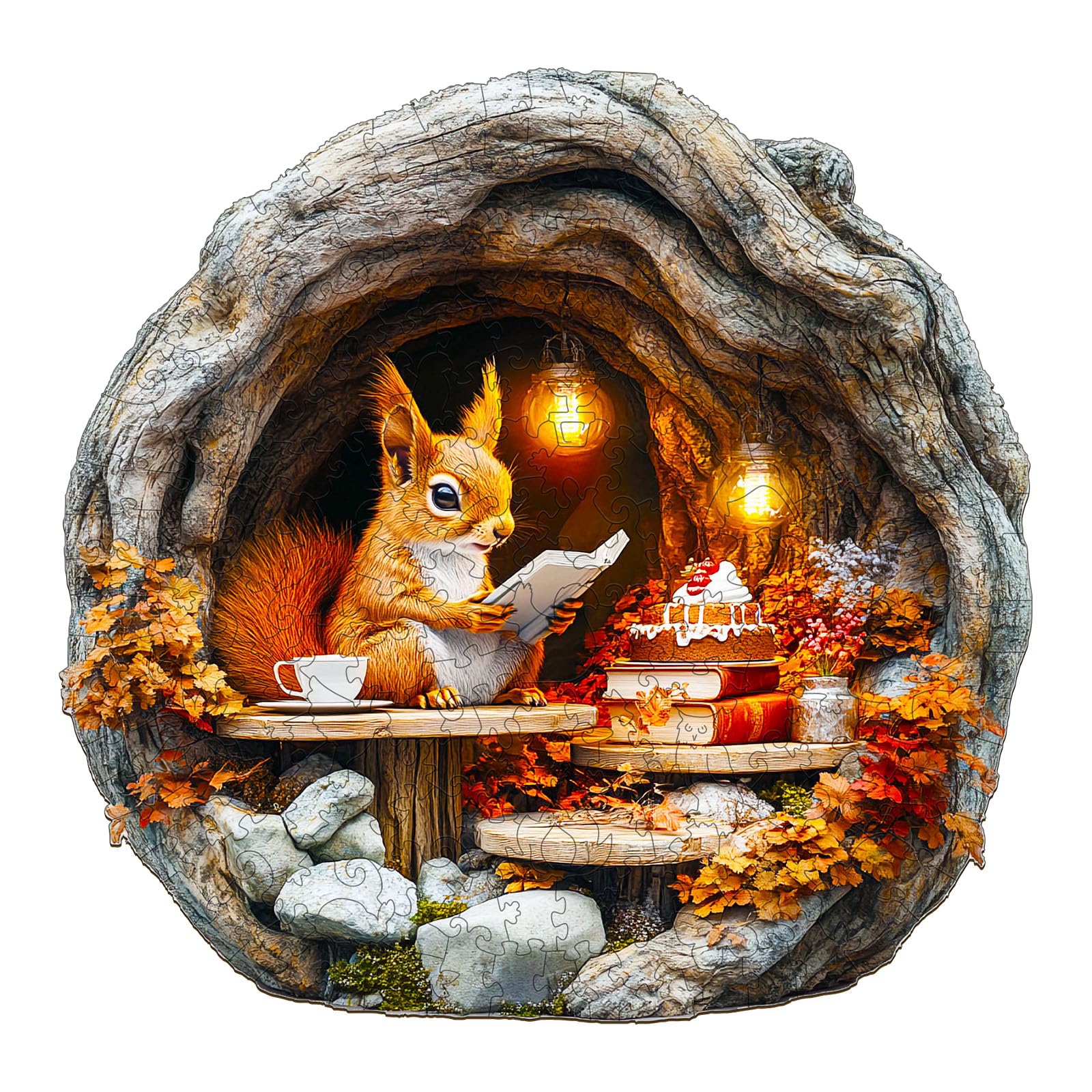 Drewniane puzzle dla dorosłych i dzieci, 3D Burrow Squirrel, okrągłe, jedyne w swoim rodzaju puzzle, drewniane puzzle, dla dorosłych, z drewnianym pudełkiem na prezent (L-300 sztuk)